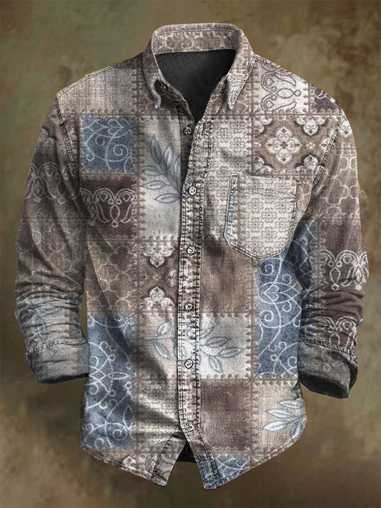 Camisa de manga larga casual con estampado geométrico retro
