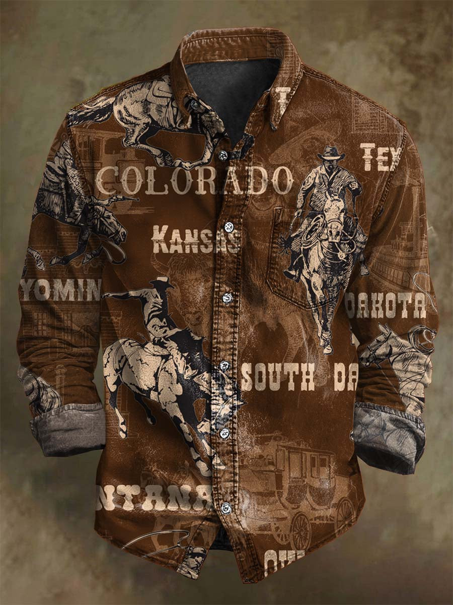 Western Cowboy Imprimir Casual Camisa de manga larga