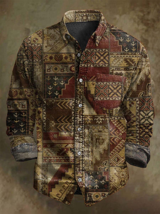 Camisa de manga larga casual con estampado geométrico retro abstracto