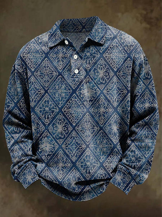 Polo de manga larga casual con estampado floral retro