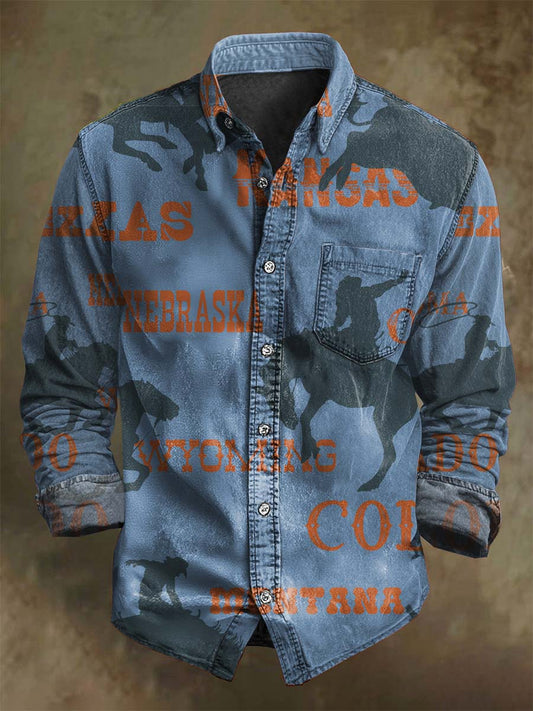 Western Cowboy Imprimir Casual Camisa de manga larga