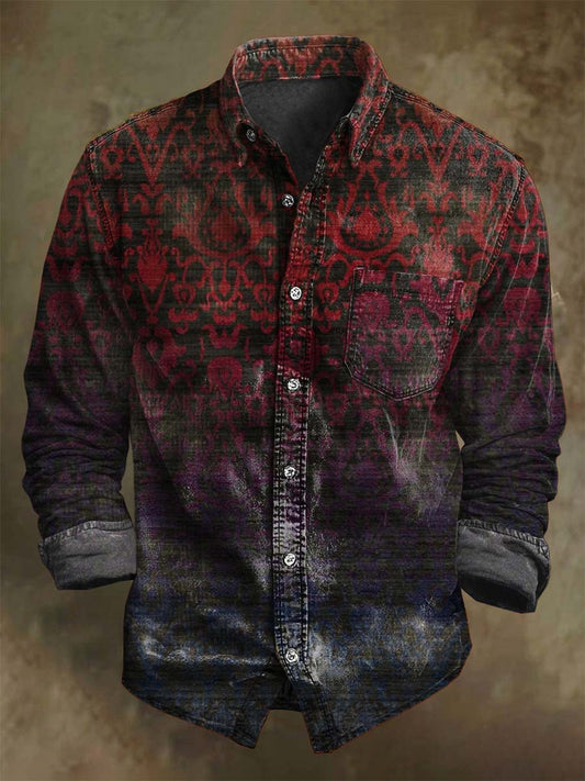 Camisa de manga larga casual con estampado floral degradado vintage abstracto