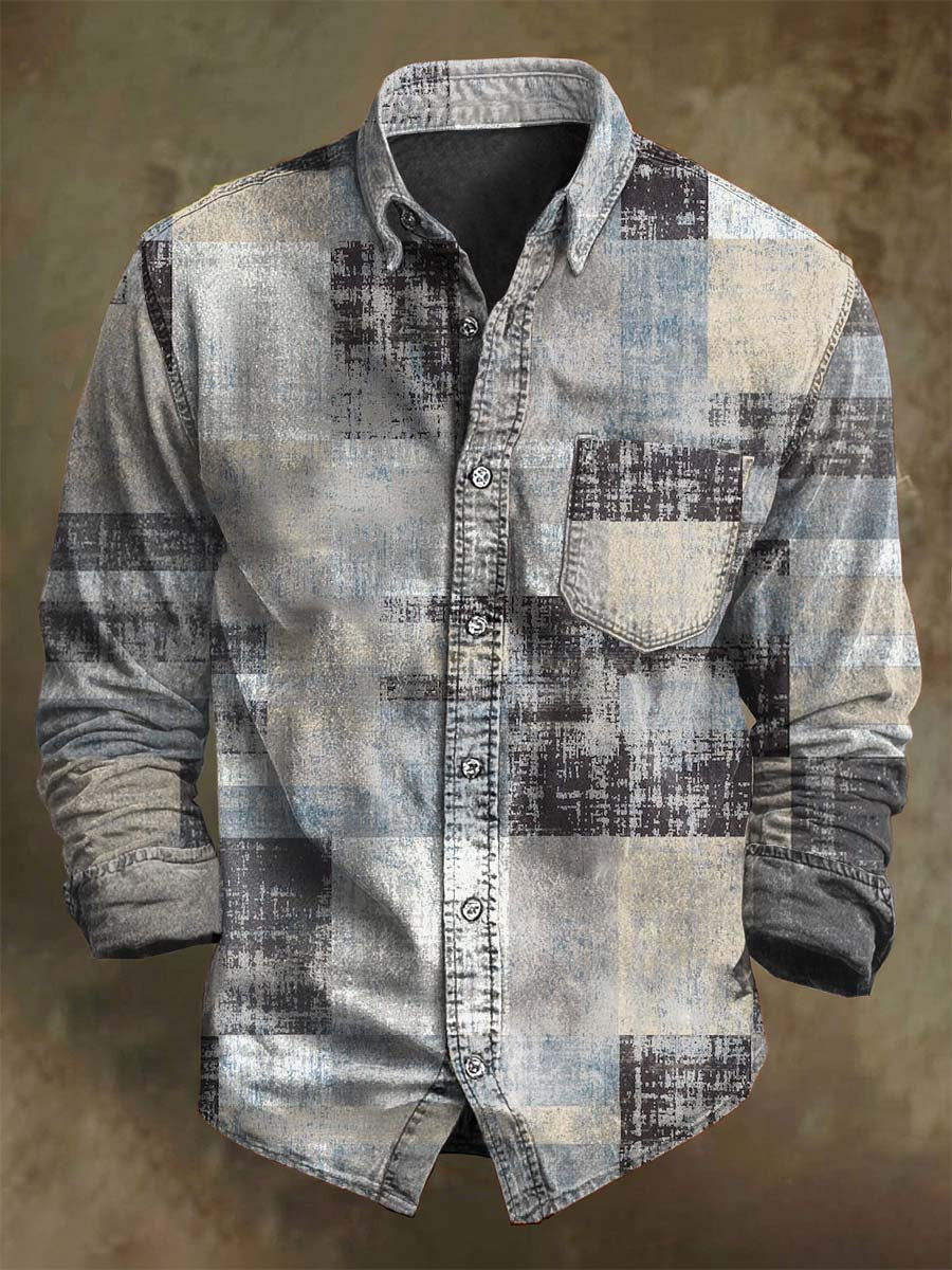 Camisa de manga larga casual con estampado geométrico retro abstracto