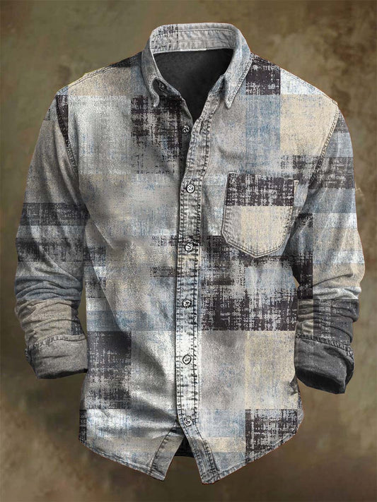 Camisa de manga larga casual con estampado geométrico retro abstracto