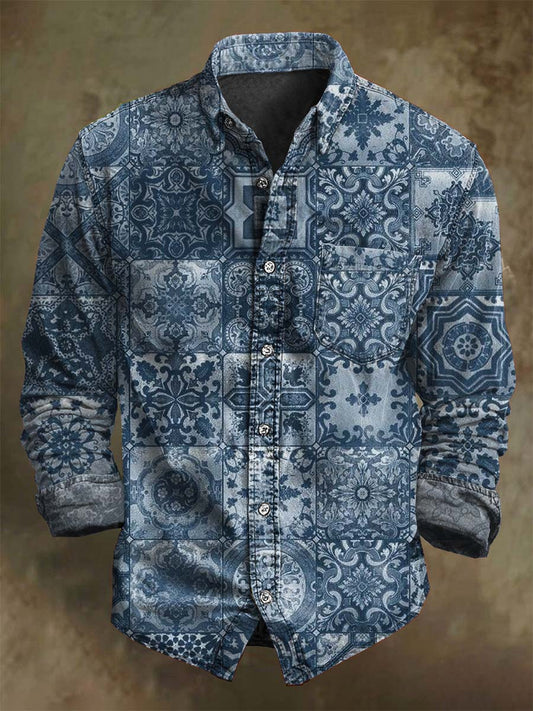Camisa de manga larga casual con estampado floral retro