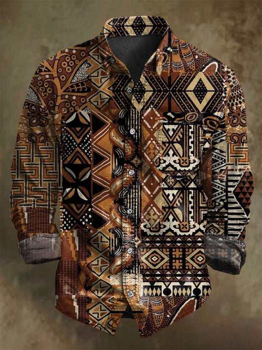 Camisa de manga larga casual con estampado geométrico retro abstracto