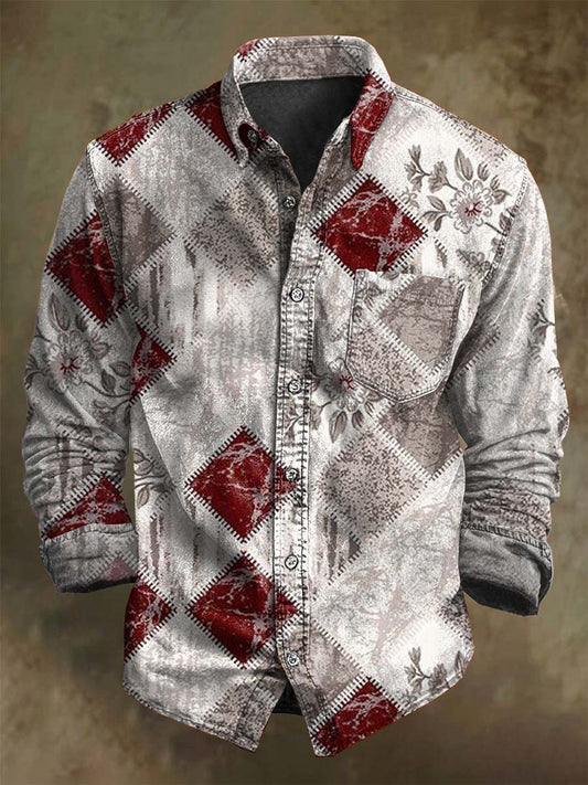 Camisa de manga larga casual con estampado geométrico retro