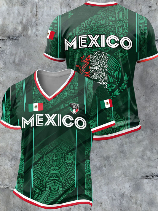 Camiseta con cuello en v y estampado Mexigo para hombre