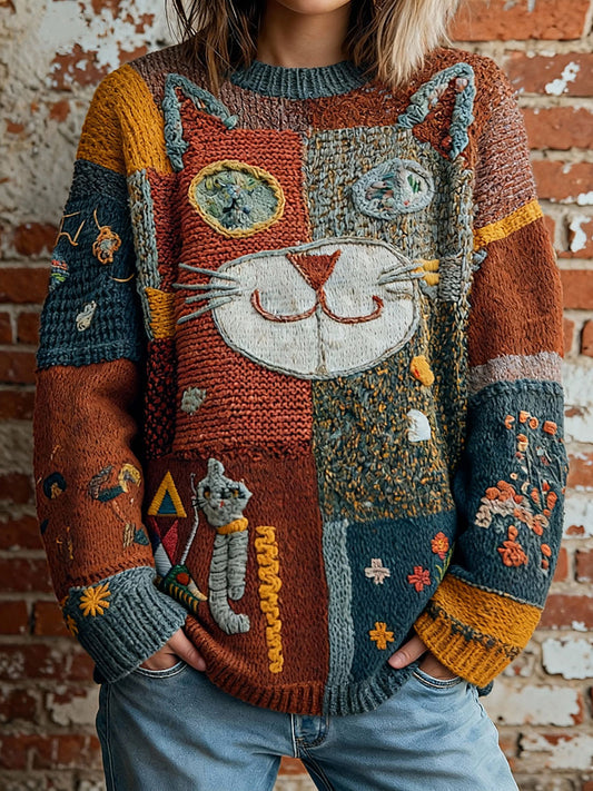 Tops de mujer Vintage con estampado de gato artístico