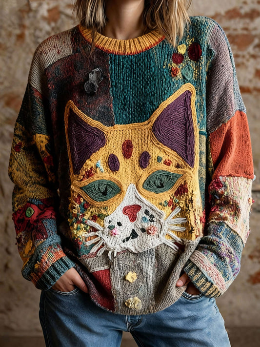 Tops de mujer Vintage con estampado de gato artístico