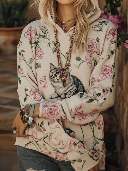 Women's Sudaderas Cat Floral