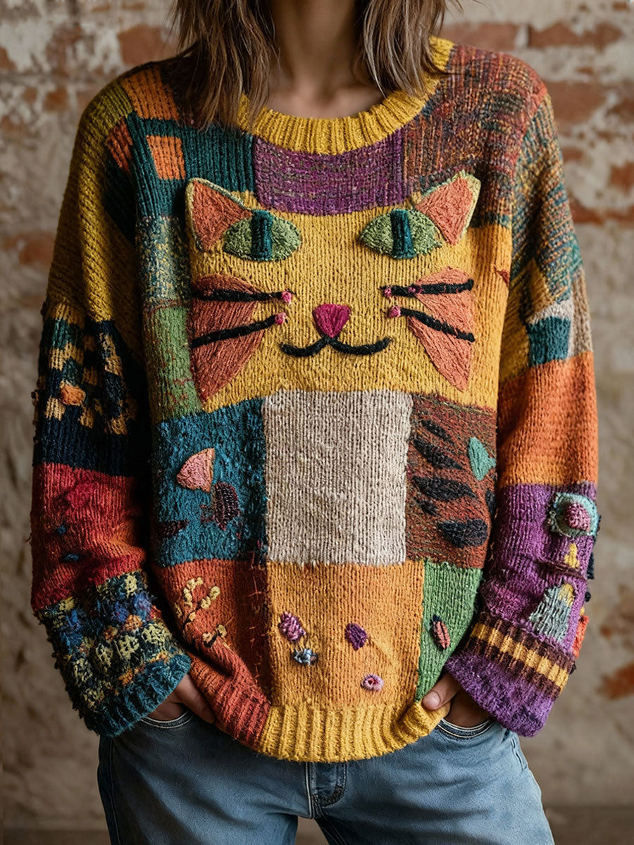 Tops de mujer Vintage con estampado de gato artístico