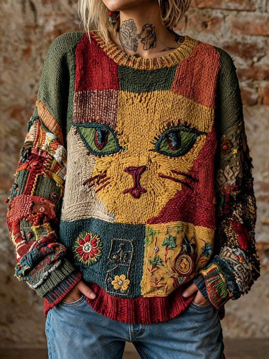 Tops de mujer Vintage con estampado de gato artístico