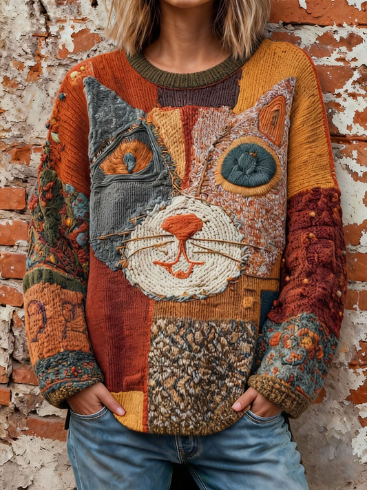Tops de mujer Vintage con estampado de gato artístico