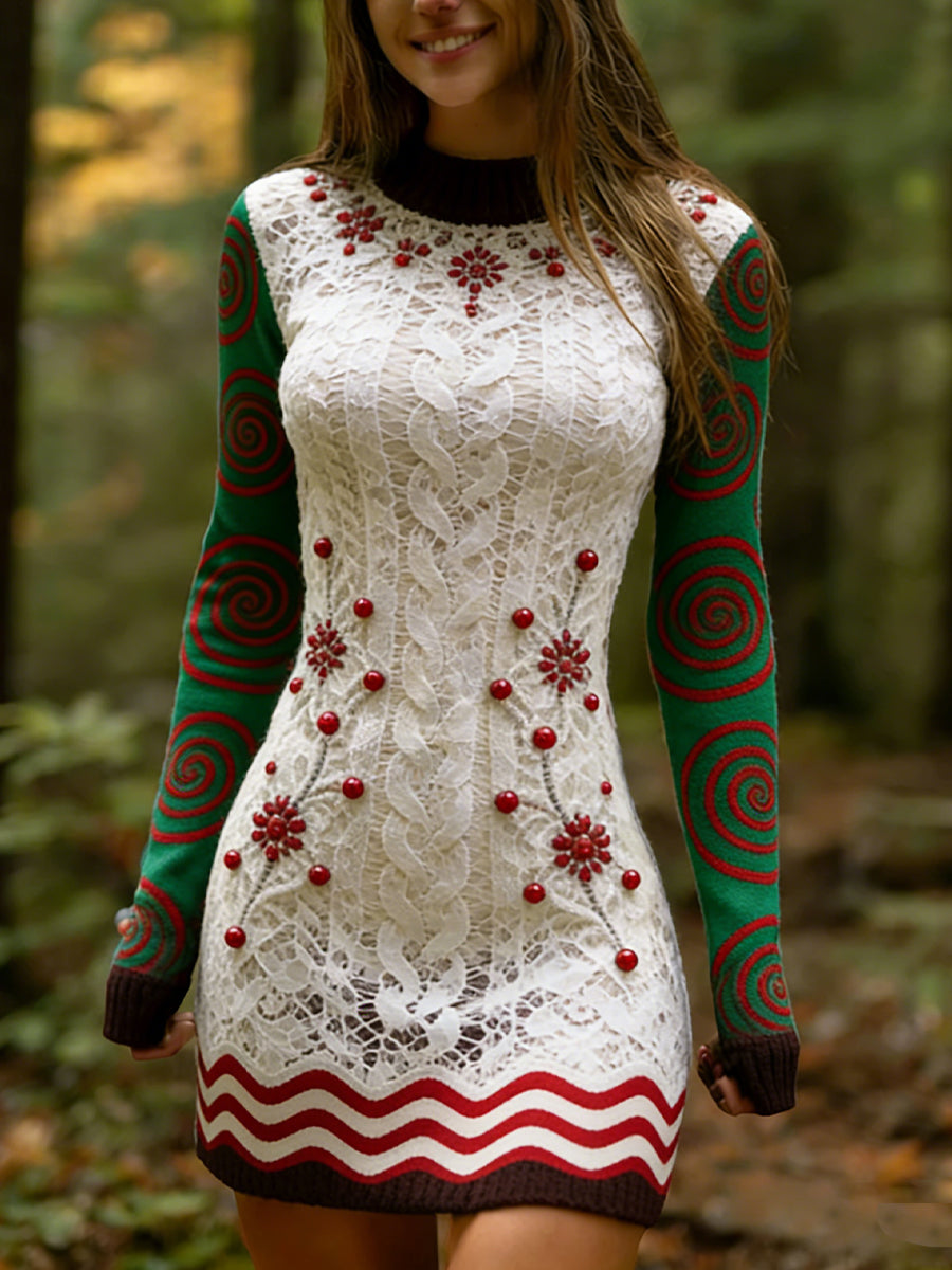 Vestido de punto cómodo de arte húngaro vintage para mujer