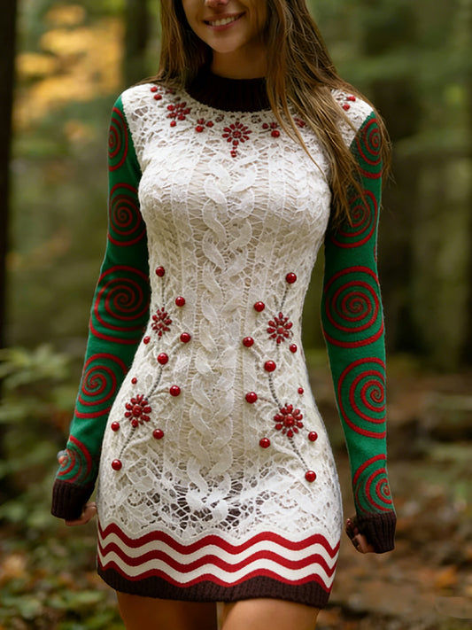 Vestido de punto cómodo de arte húngaro vintage para mujer