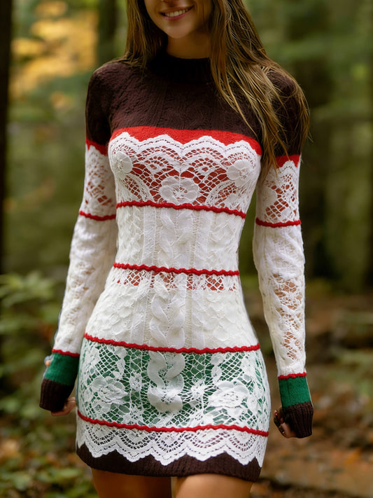 Vestido de punto cómodo de arte húngaro vintage para mujer