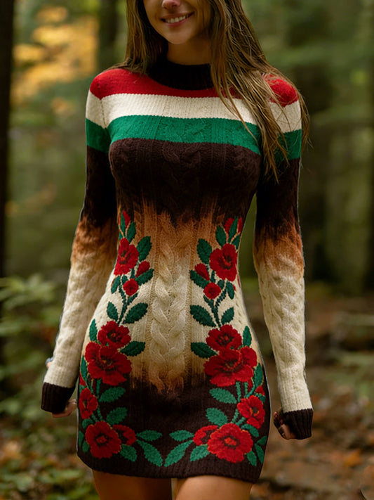 Vestido de punto cómodo de arte húngaro vintage para mujer