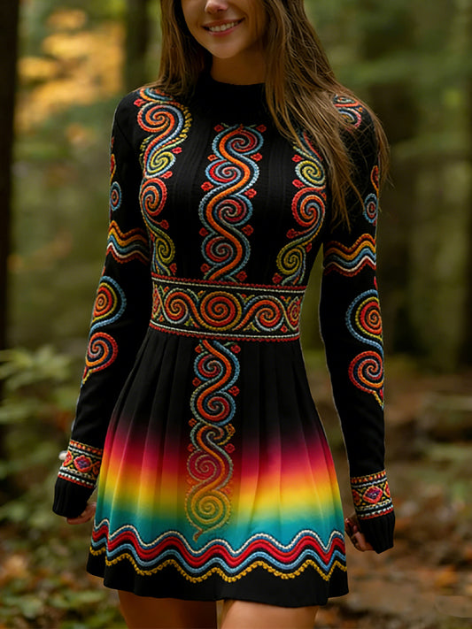 Vestido de punto cómodo de arte húngaro vintage para mujer