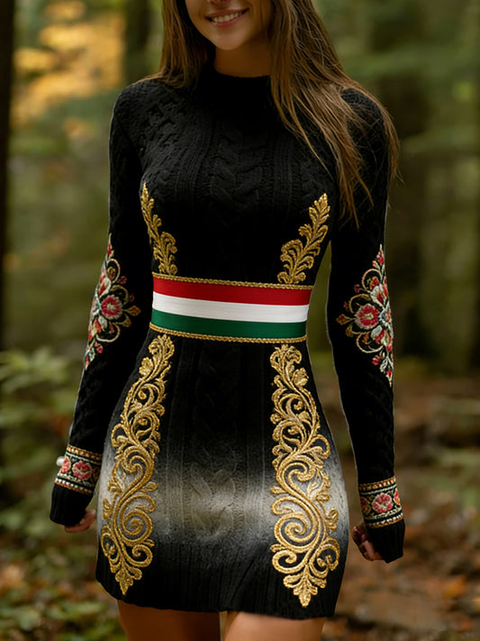 Vestido de punto cómodo de arte húngaro vintage para mujer