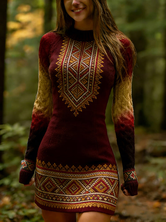Vestido de punto cómodo de arte húngaro vintage para mujer