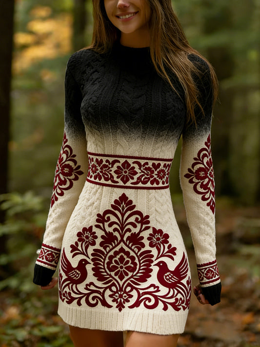 Vestido de punto cómodo de arte húngaro vintage para mujer