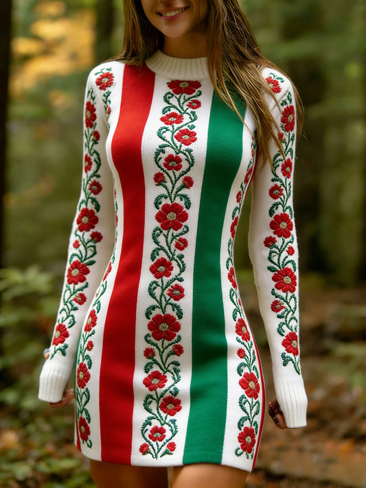 Vestido de punto cómodo de arte húngaro vintage para mujer
