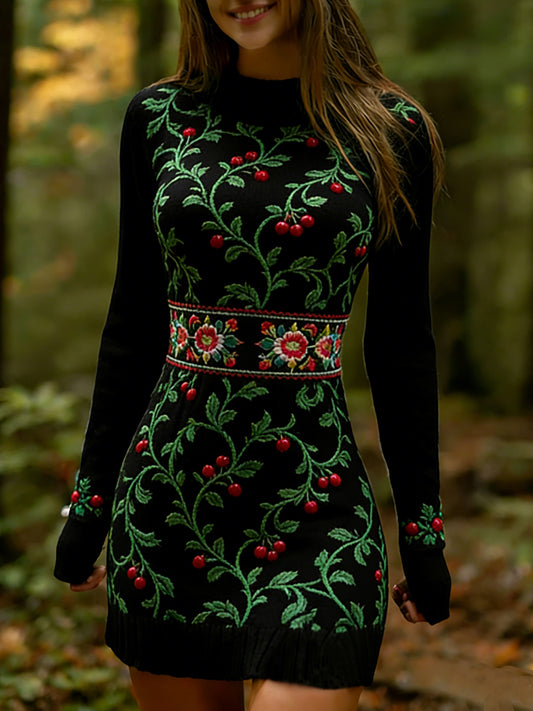 Vestido de punto cómodo de arte húngaro vintage para mujer