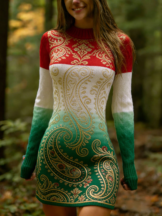 Vestido de punto cómodo de arte húngaro vintage para mujer