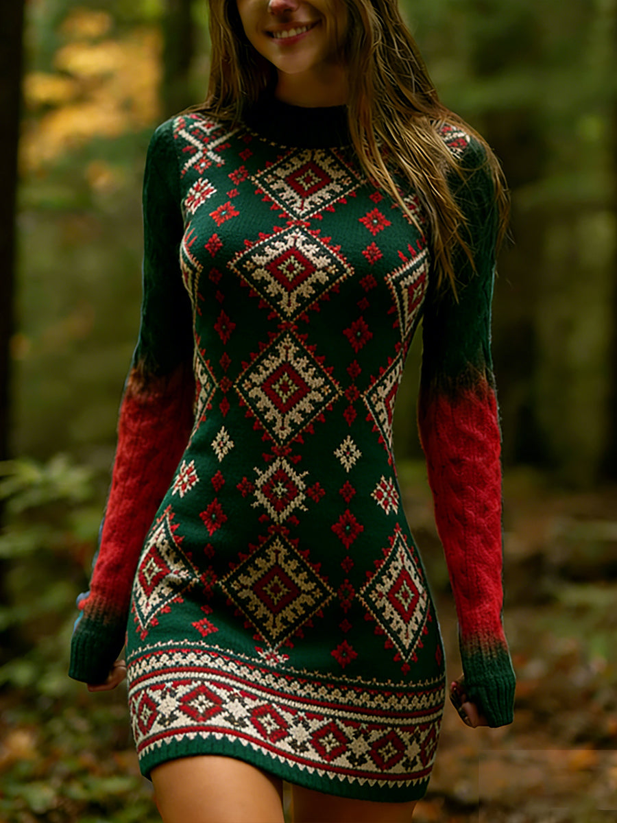 Vestido de punto cómodo de arte húngaro vintage para mujer