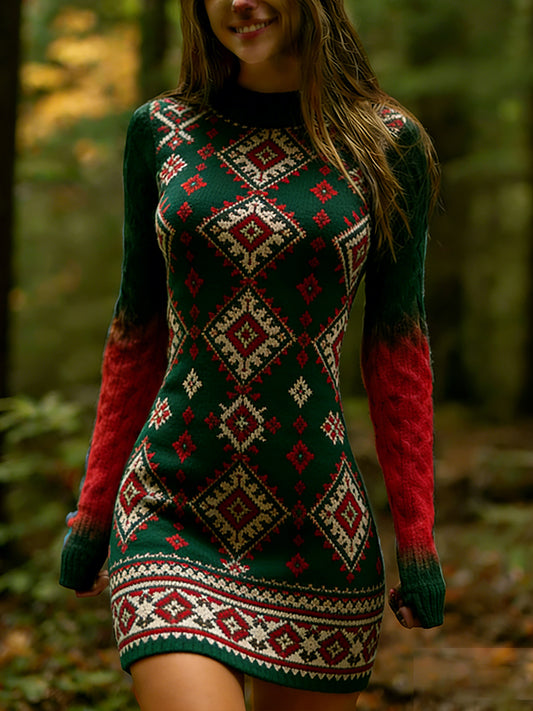 Vestido de punto cómodo de arte húngaro vintage para mujer