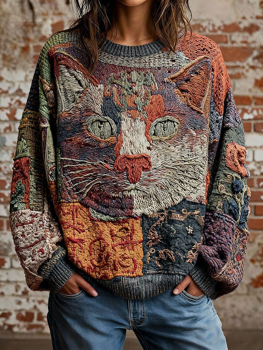 Tops vintage de gato artístico de mujer
