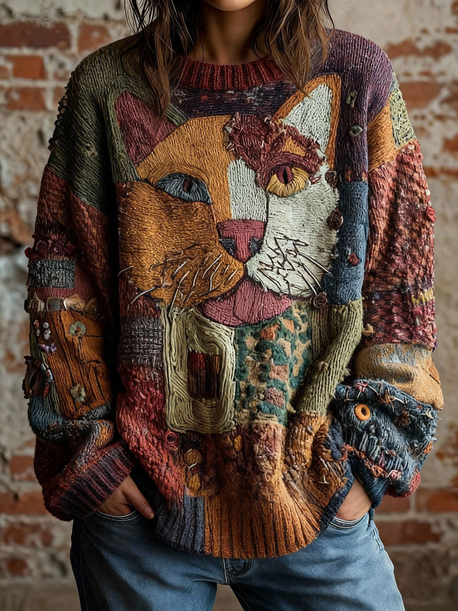Tops vintage de gato artístico de mujer