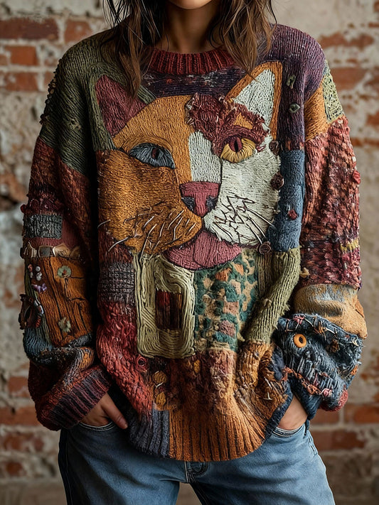 Tops vintage de gato artístico de mujer