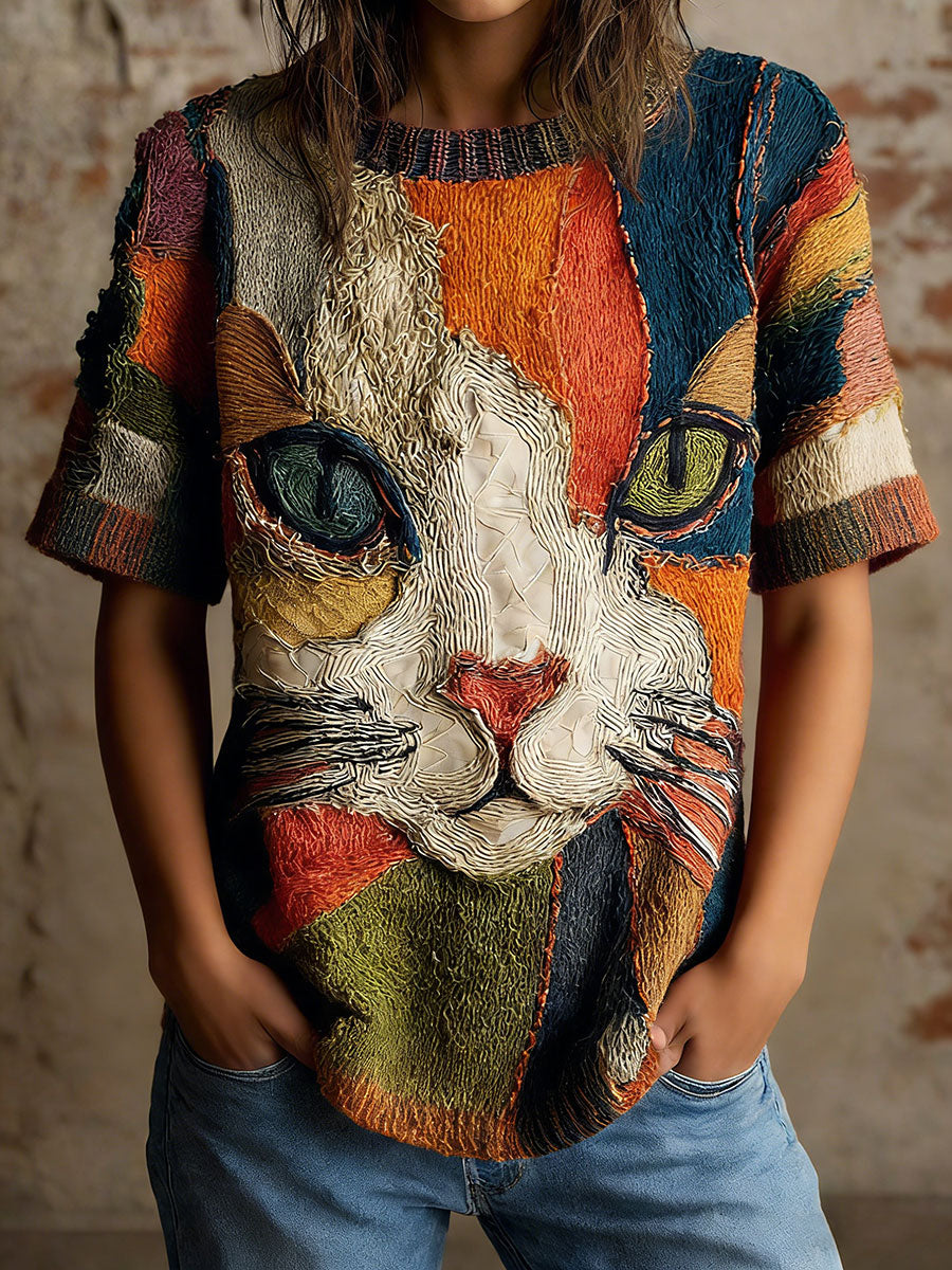 Tops vintage de gato artístico de mujer