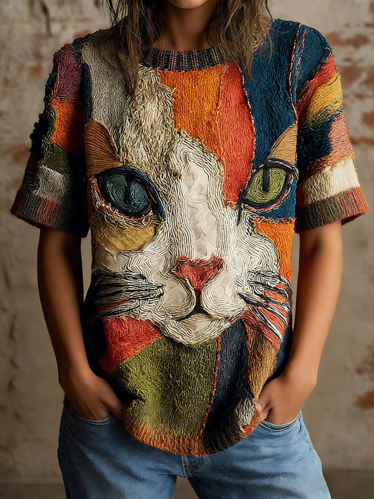 Tops vintage de gato artístico de mujer