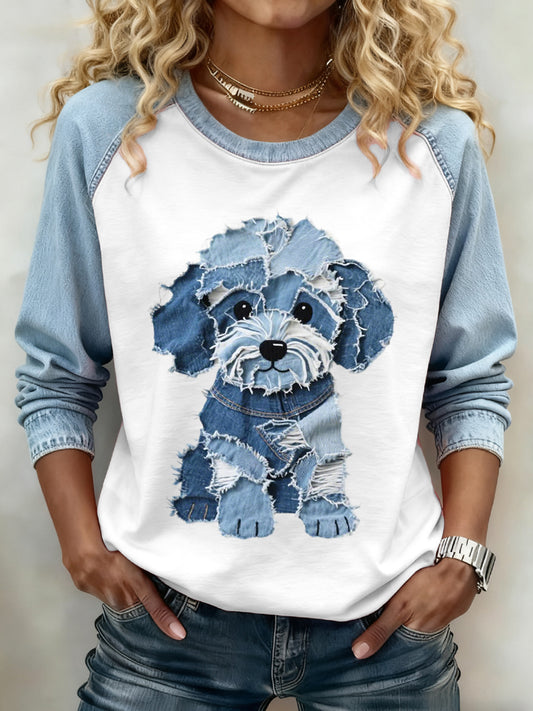 Sudadera encantadora del remiendo del dril de algodón del patrón del perro de las mujeres