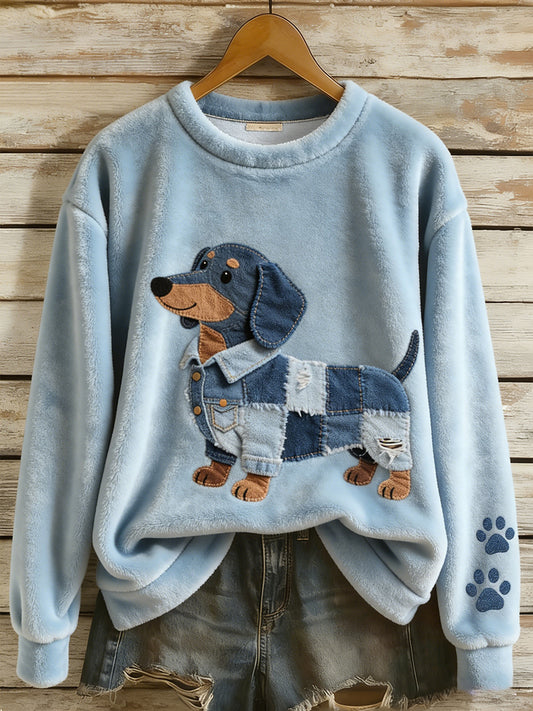Encantador Dachshund Patchwork Pattern Top de franela para mujer