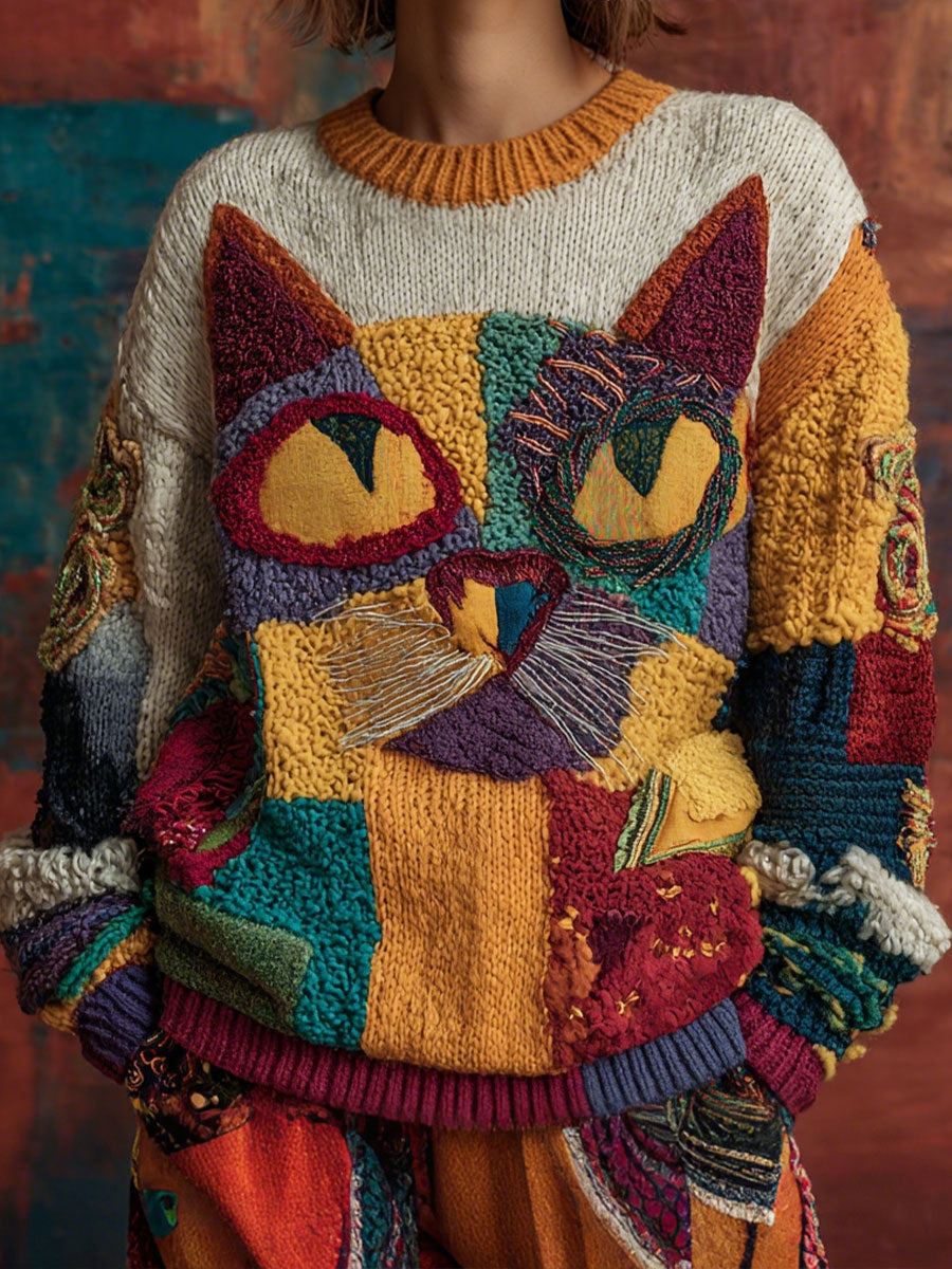 Tops Vintage Art Cat de mujer