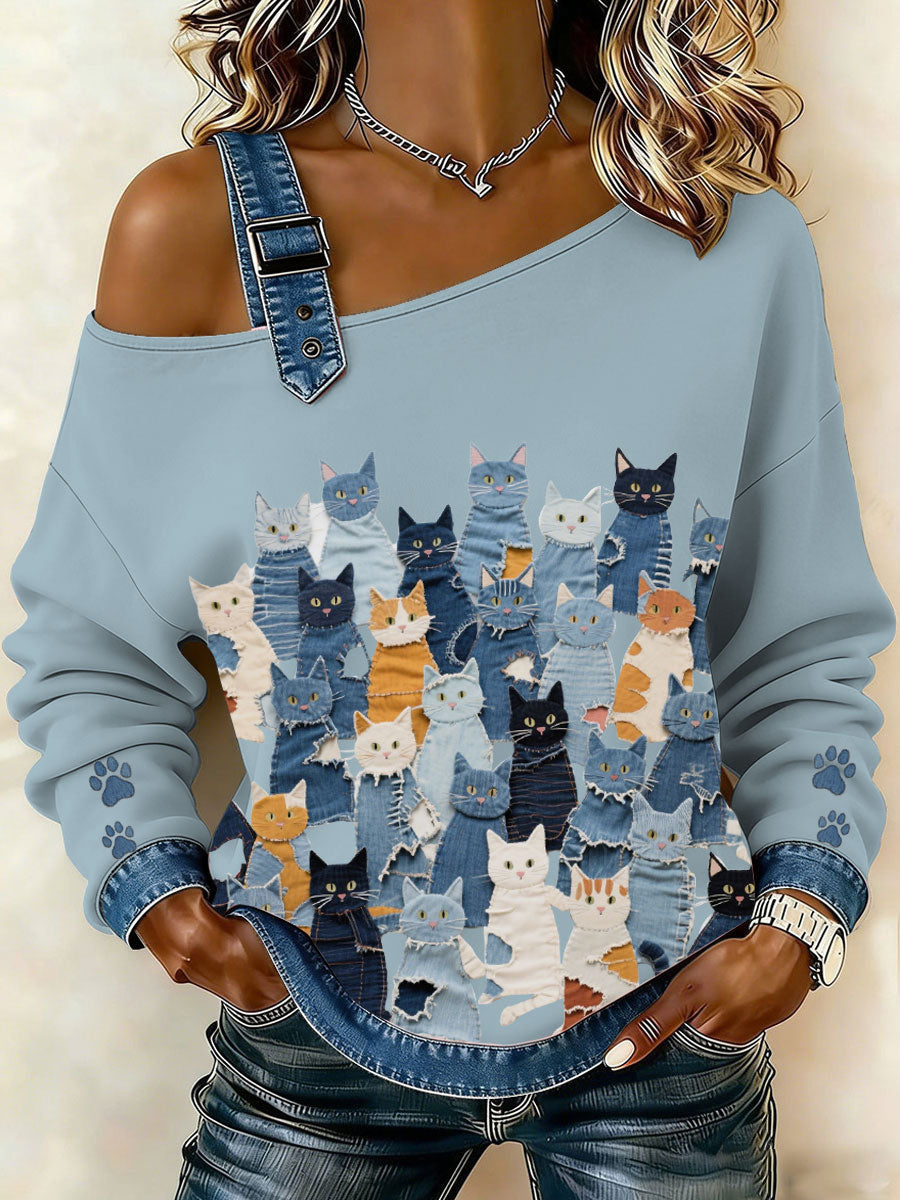 Top de gatito de mezclilla para mujer