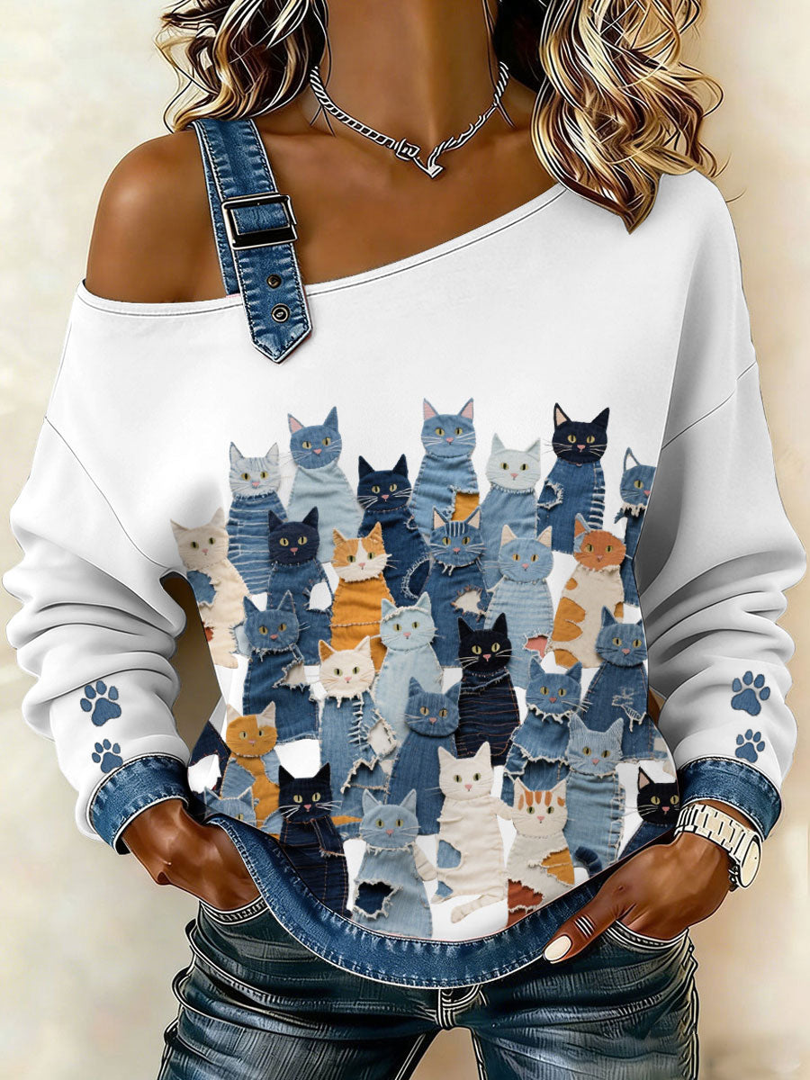 Top de gatito de mezclilla para mujer