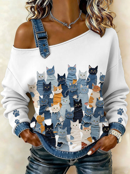 Top de gatito de mezclilla para mujer