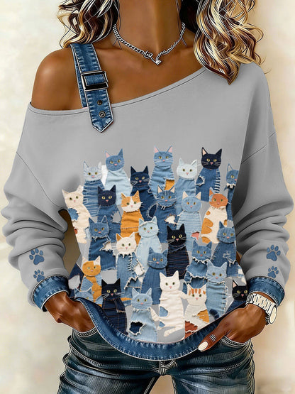 Top de gatito de mezclilla para mujer