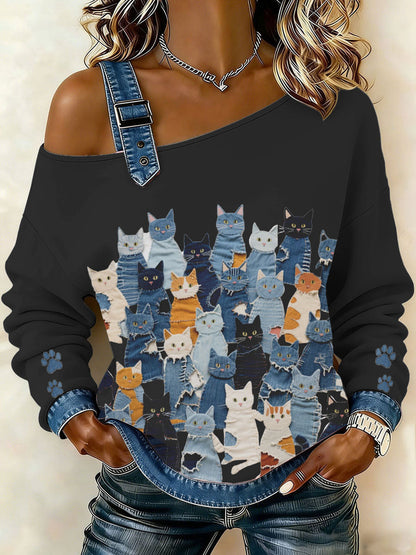 Top de gatito de mezclilla para mujer