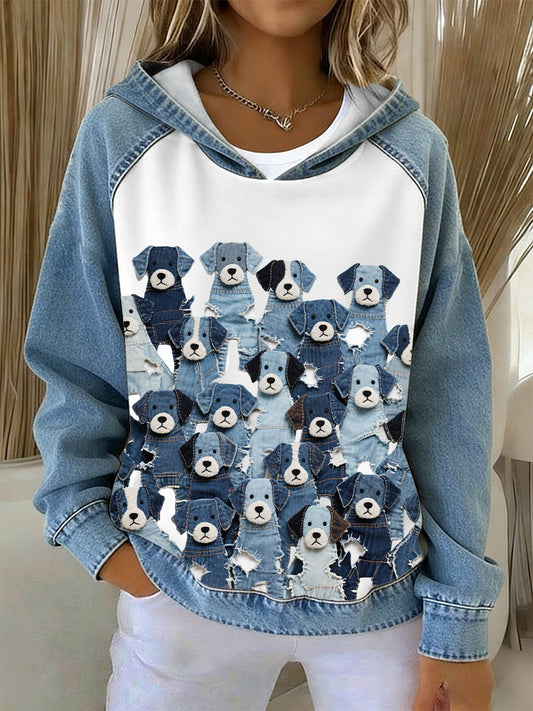 Mujer Denim Puppy Hoodie