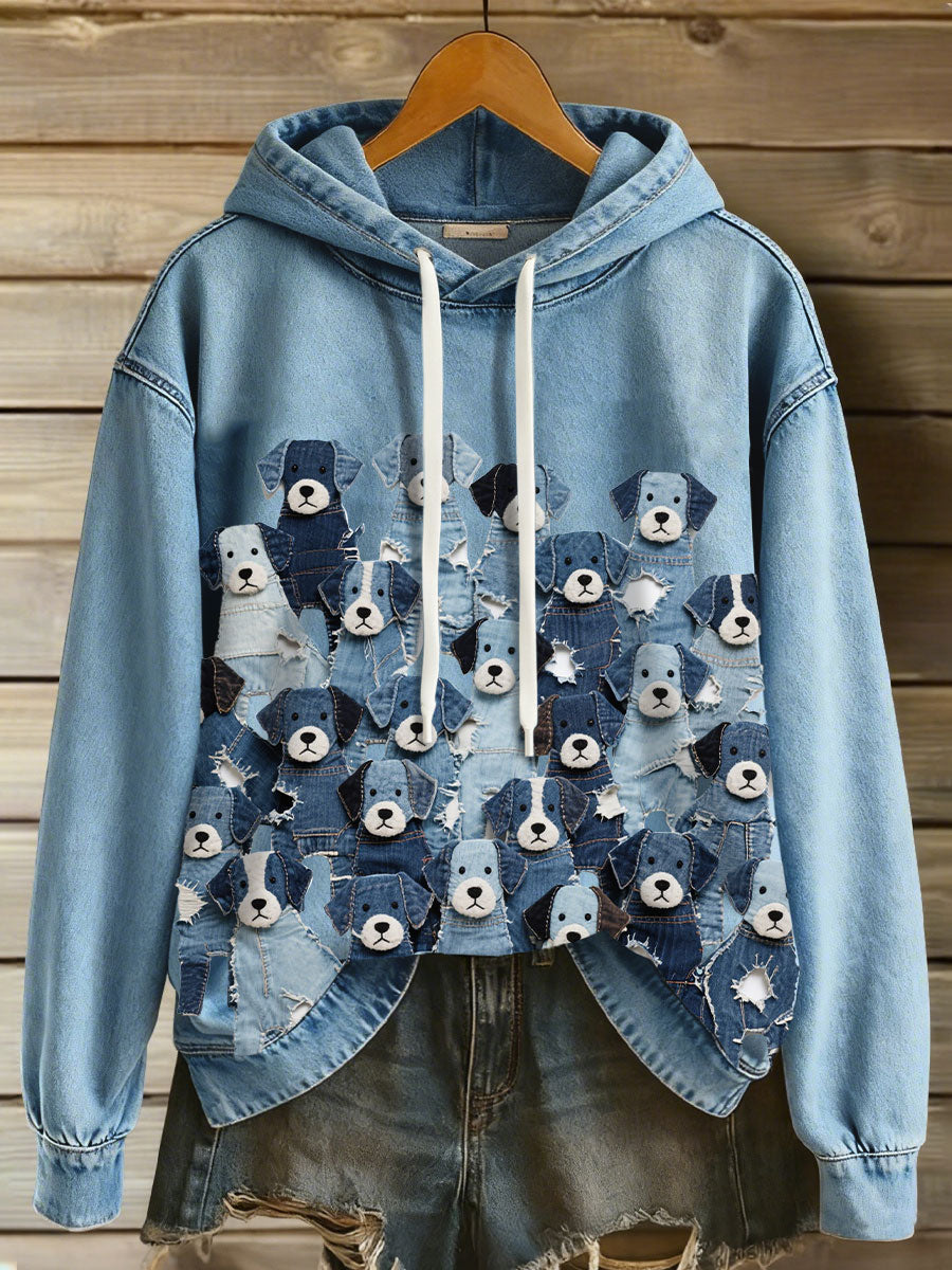 Mujer Denim Puppy Hoodie