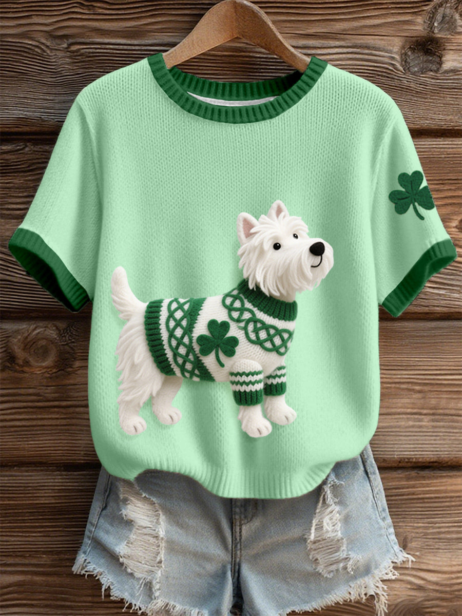 St. Patrick's Day Inspirado West Highland White Terrier Pattern Knit Top para mujer