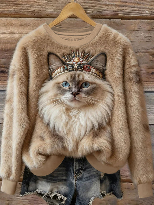 Sudadera Casual con estampado de arte de gato para mujer