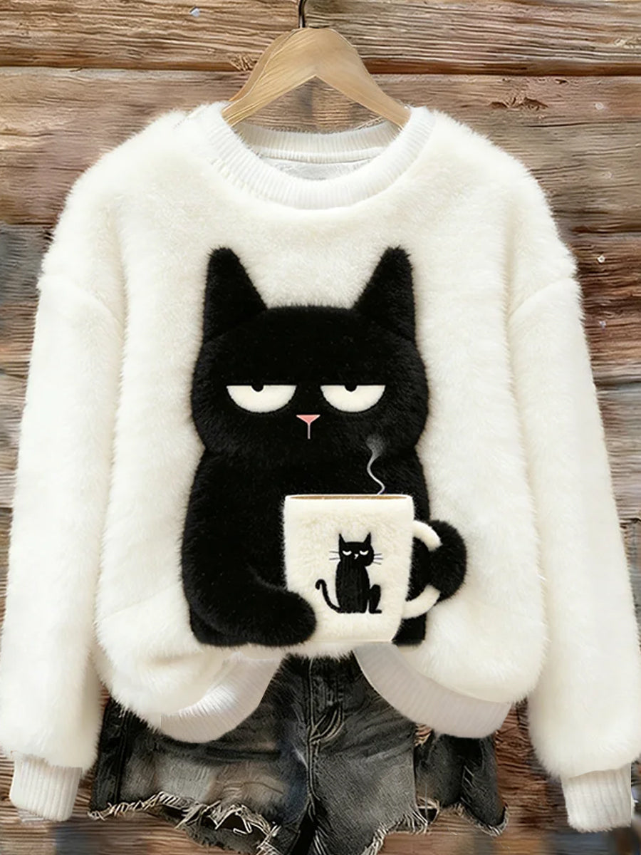 Top de franela cómoda con estampado de arte animal retro para mujer