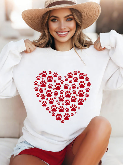 Sudadera casual de día de San Valentín con estampado de corazón de pata para mujer